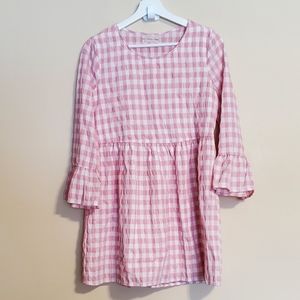 Urban Outfitters UO Seersucker Long Sleeve Mini Dress Sz Small Pink White